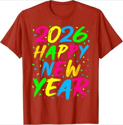 Happy New Year 2026 Printed New Years Eve Party Women Tshirt Short Sleeve Round Neck Comfortable Casual Clothing
