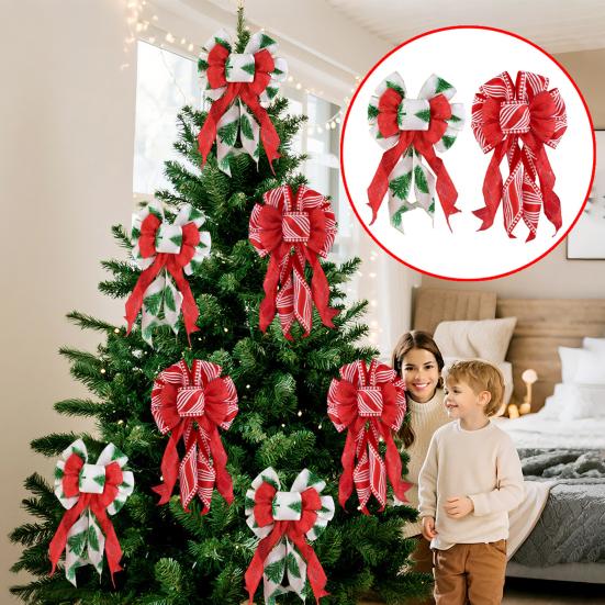 Christmas Tree Topper Bow Striped Print Xmas Wreath Gift Bow Christmas Home Indoor Outdoor Decoration