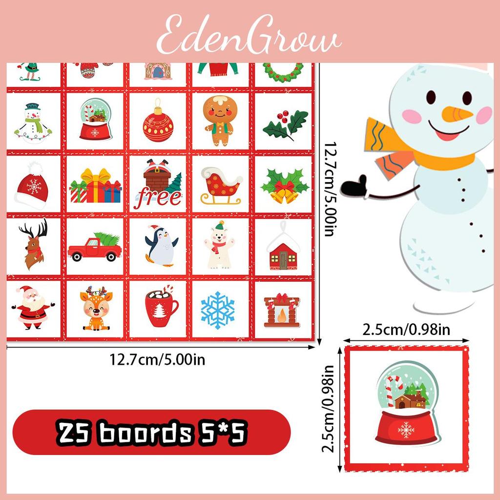 Bingo Theme Christmas Game Santa Snowman Paper Cards Set Family Holiday Play Fun