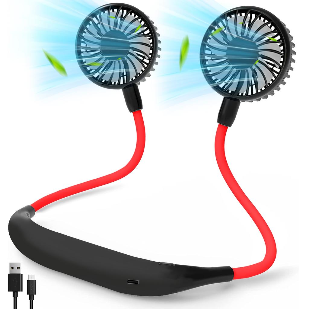 Mini Ventilatore da Collo Sportivo Ricaricabile USB a 3 Velocità Regolabili per Casa Ufficio Viaggio all'Aperto Ventilatore da Collo Compatto da Appendere