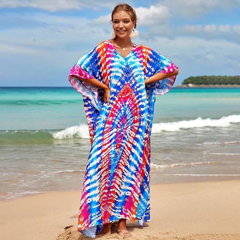 New Printed Robe Beach Resort Loose Plus Size Beach Dress Bikini Swimsuit Smock for Women