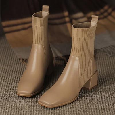 Plus Size Knitted Short Boots Women Autumn Winter 2024 New Ankle Boots Women Fashion Slip On High Heels Socks Boots Botas Mujer