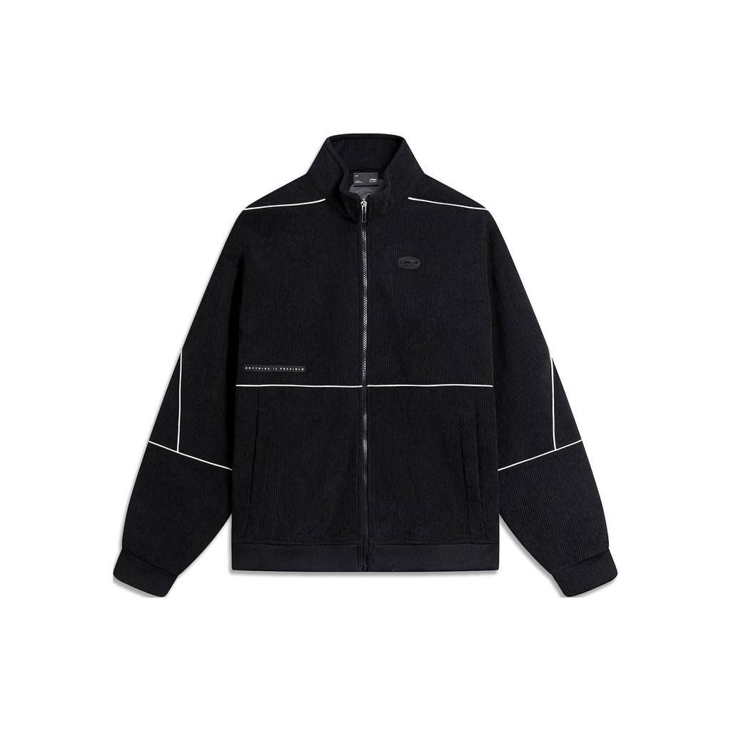 Li Ning Color Block Zipper Stand Collar Fleece Warm Jacket Men Jackets Black AFDU031-3