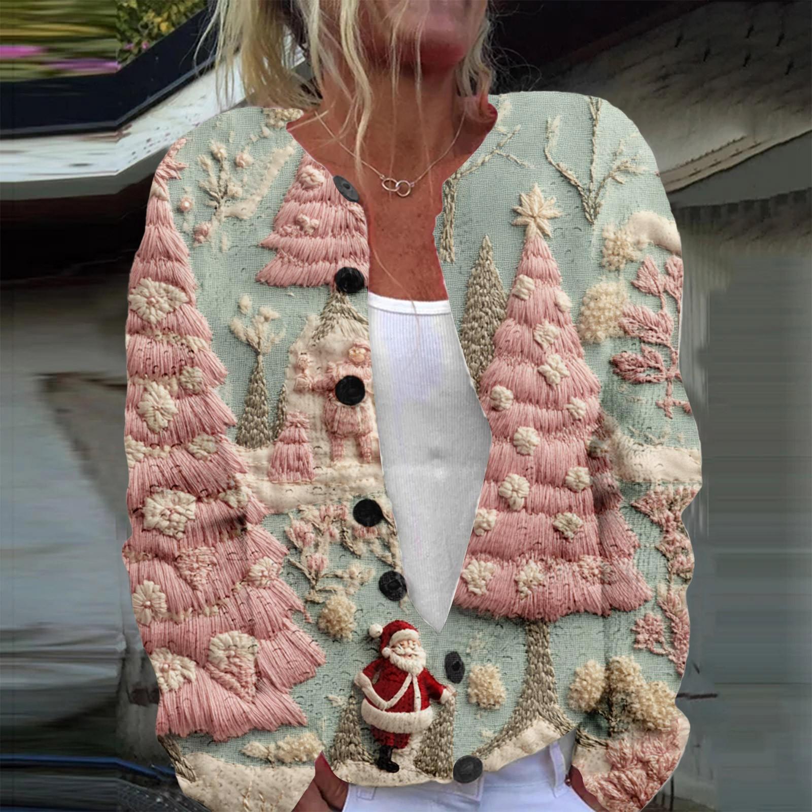 

Женская мода с длинным рукавом, рождественский принт «Снеговик-снежинка», куртка, кардиган XXL розового золота