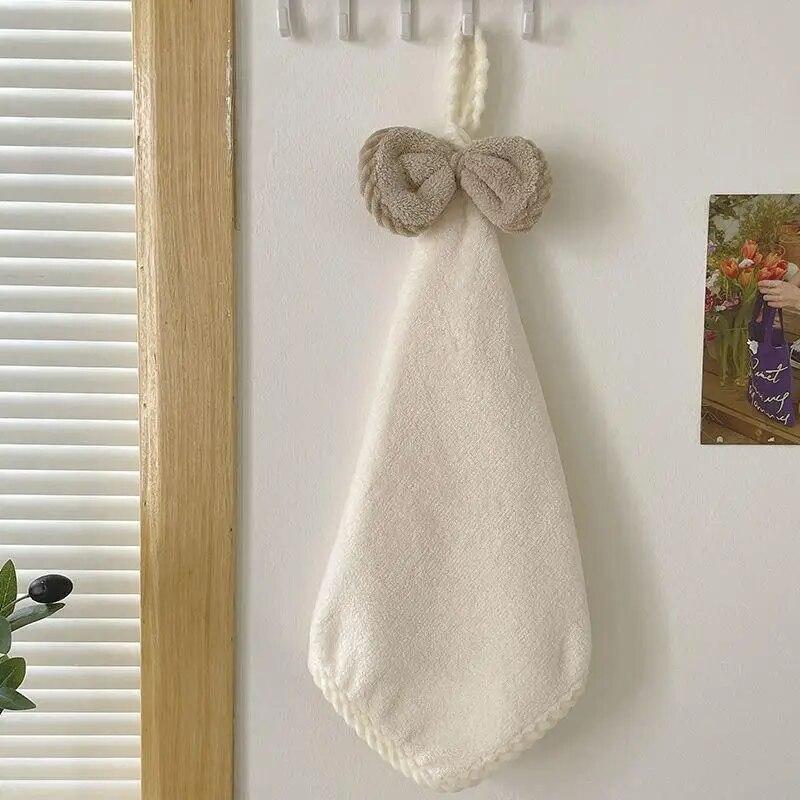 

Ручная вытирка Милый бантик Подвесное коралловое флисовое полотенце для рук Ванная комната Впитывающее Маленькое полотенце ДЕТСКОЕ Дом Быстросохнущее бежевый