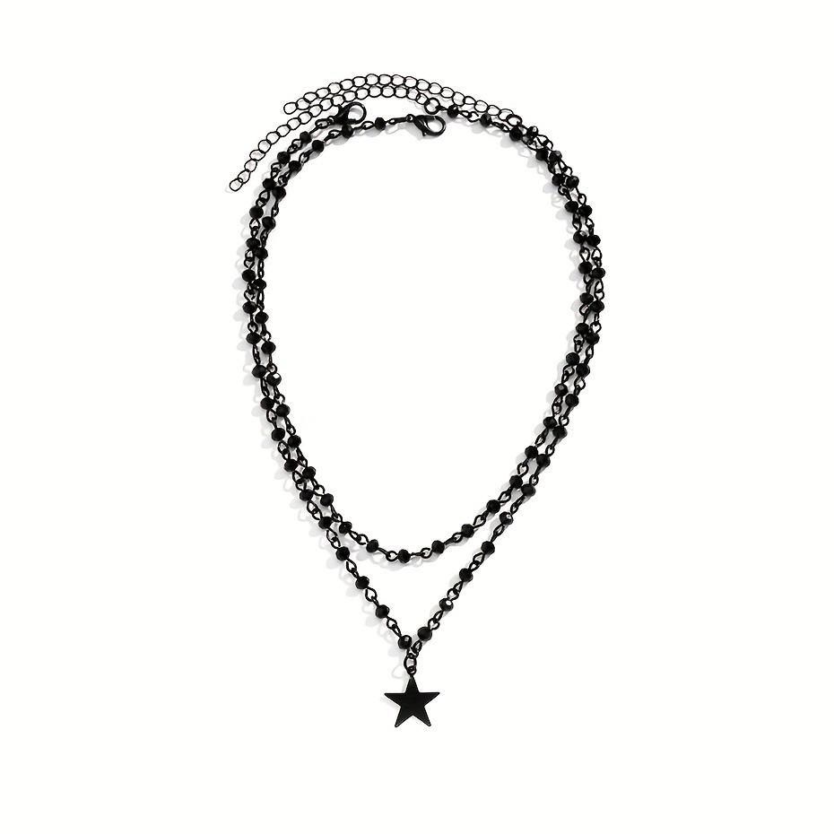 European and American Decoration Halloween Dark Women's Handmade Chain Beaded Necklace Simple Collarbone Chain Black Neck Chain
