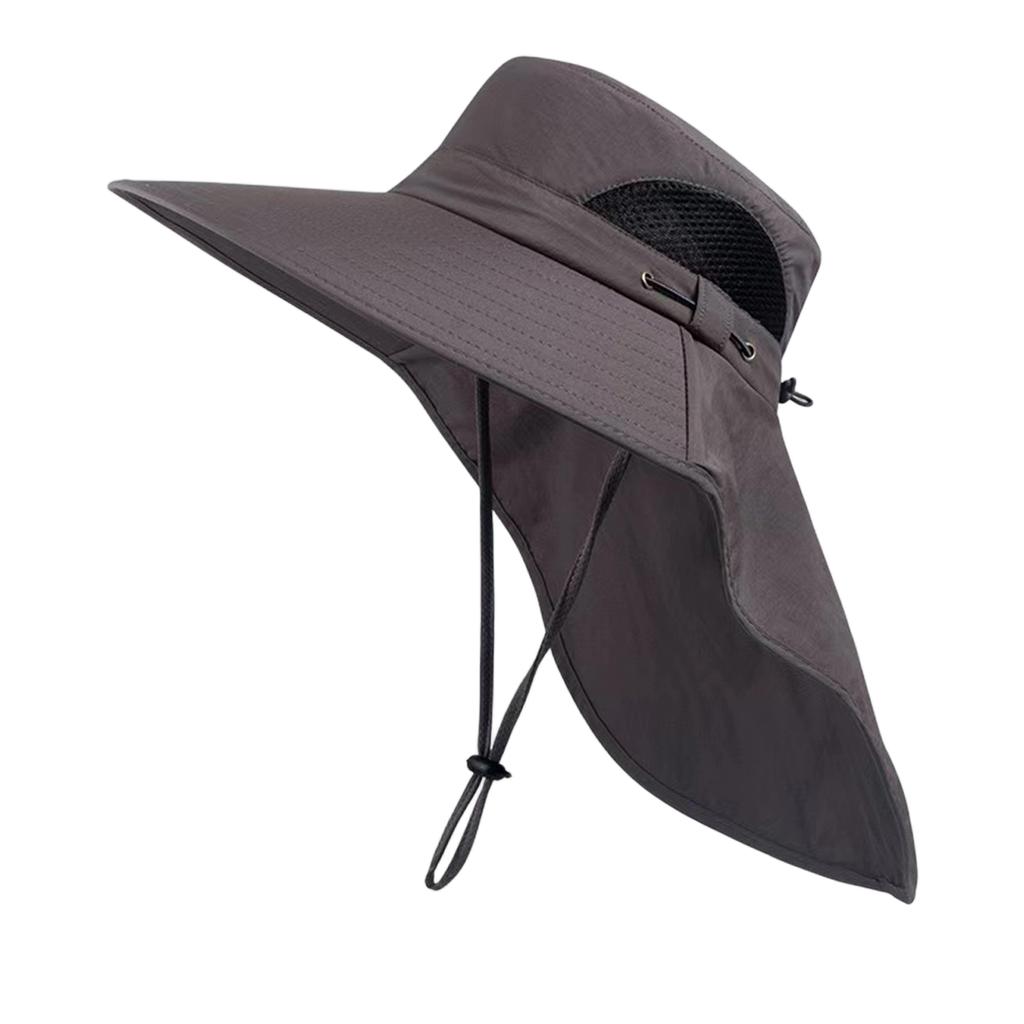 Mens Outdoor Sun Protection Hat Wide Brim Fishing Hat Neck Flap Breathable UV Shield Adjustable Fit Lightweight Design