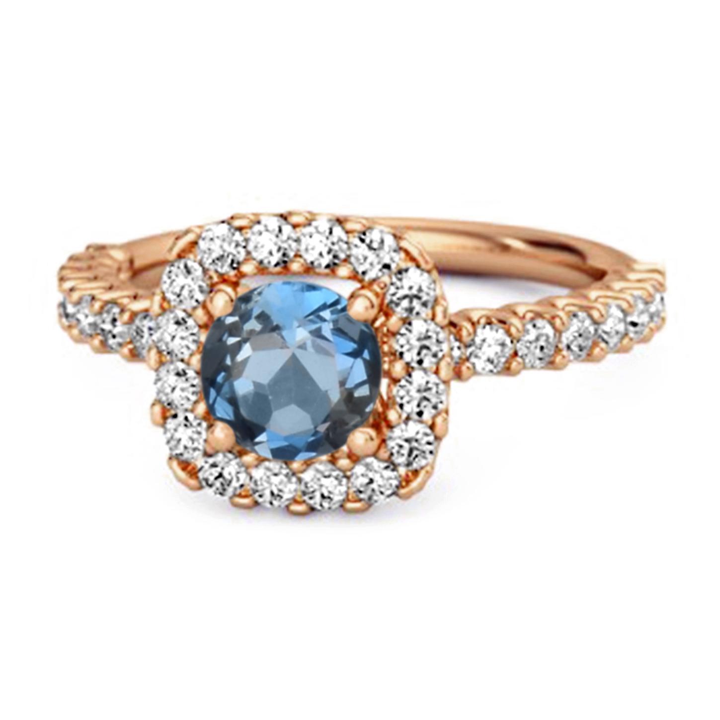 

London Blue Topaz Round Cushion Halo Ring - 925 Sterling Silver Rose Gold Vermeil 12 Яскраво-рожевий