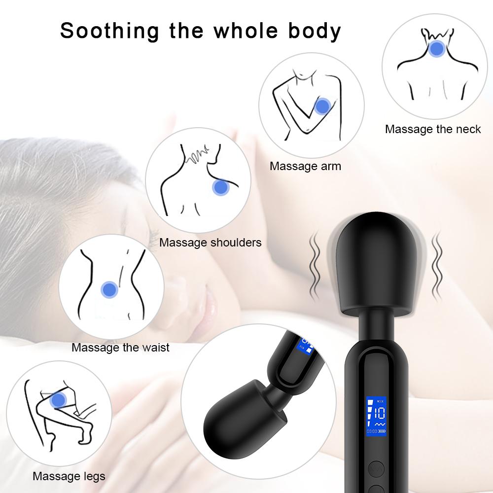 Waterproof Silicone Multi-Functional Massage Stick with LCD Display 10 Frequencies 4 Speeds Vibrator for Women Sexy Toy