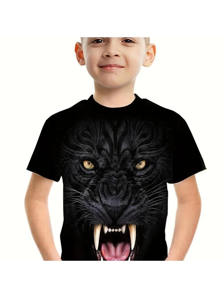 Sommarpojke Leongrafik 3D-tryckt T-shirt Mode Kortärmade Toppar Pojk Tecknad Barnkläder