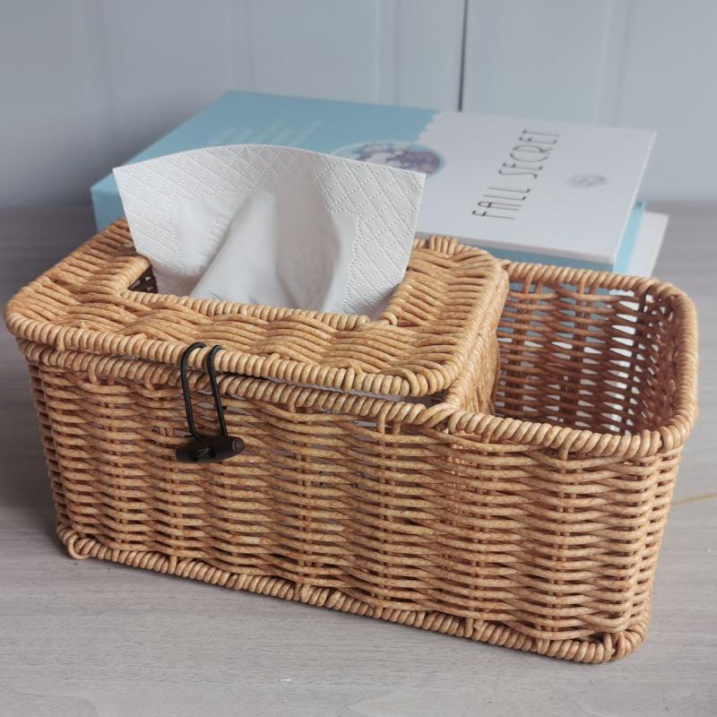 Waterproof Rattan Woven Tissue & Remote Storage Box for Living Room or Bathroom