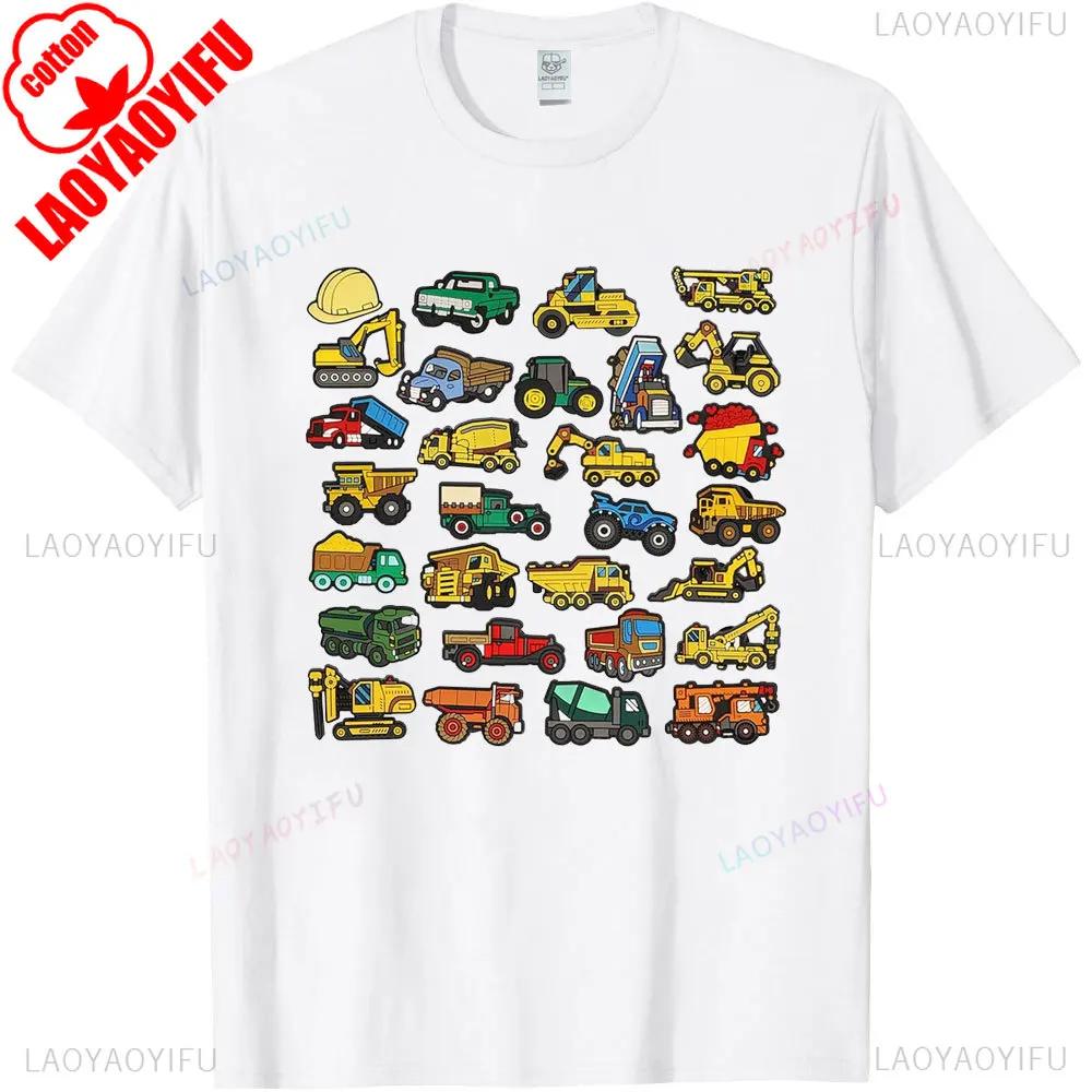 Types Of Construction Excavator Bulldozer Truck Crane Unisex Tshirt Summer Building Blocks Breathable Shirt Common Design Tops