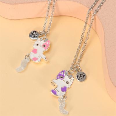 2Pcs/Set Cartoon Cat Shape Pendant Chain Best Friends Necklace Bff Friendship Children'S Jewelry Gift For Girls