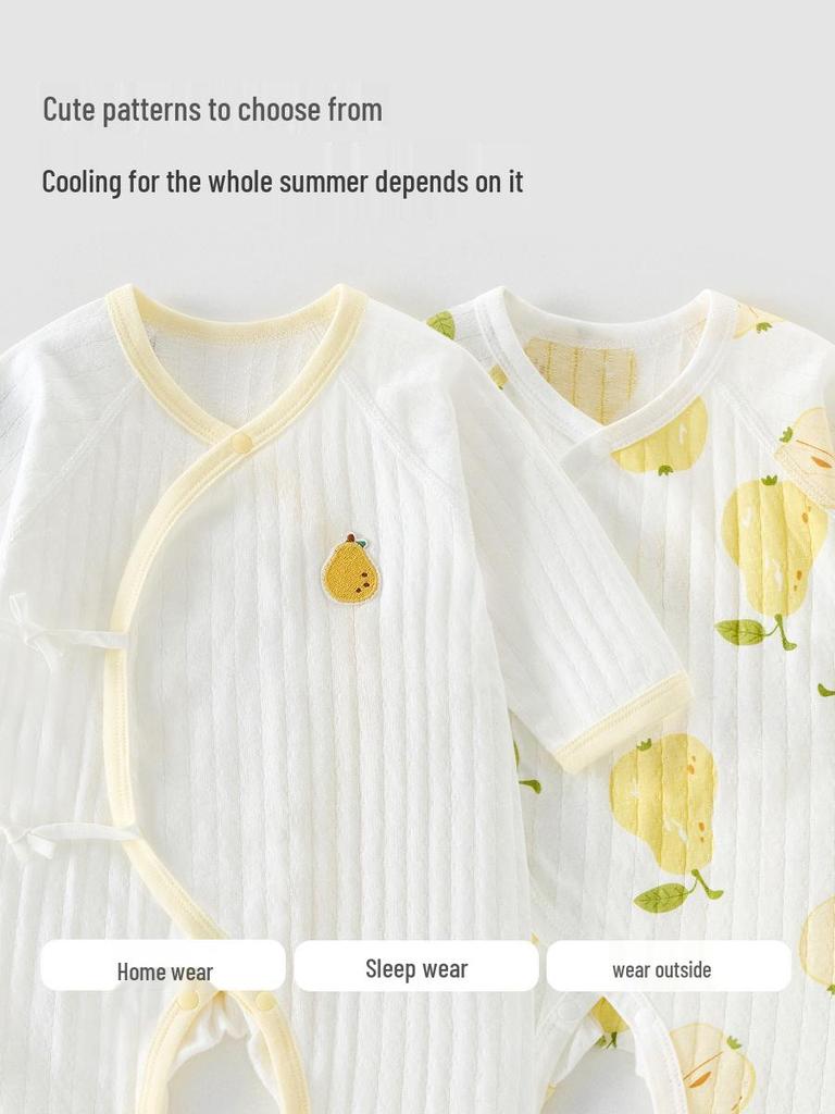 Sommarbomullsdräkt för nyfödd: Klass A Tagglös Långärmad Body Pyjamas