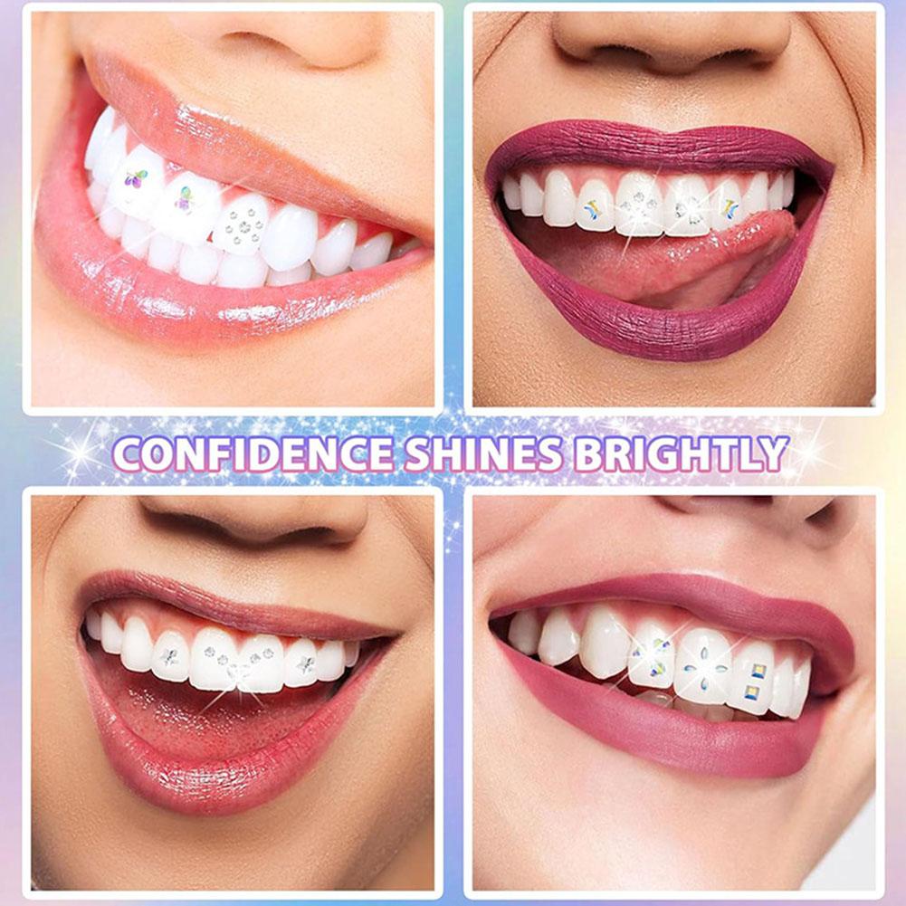 DIY Teeth Gems Kit with Glue and Light Anti-drop Clear Precious Stone Tooth Jewelry Decoration Glittering Design Easy To Apply