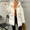 BITCED Women's Mid-Length Winter Waist-Defining Thickened Cotton Coat, Padded Jacket