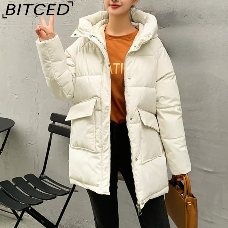 BITCED Women's Mid-Length Winter Waist-Defining Thickened Cotton Coat, Padded Jacket
