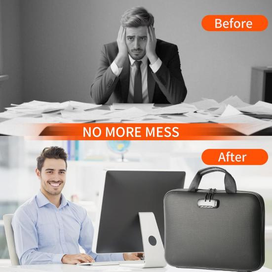 Fireproof File Organizer with Lock Hard-Shell Document Box with 13 Pocket Portable Accordion File Folder for Home Office Travel