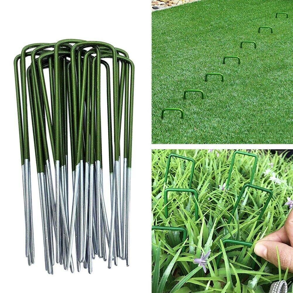 12PCS Garden Stakes Lawn Fixing Nails Green Lawn Turf Pegs Staples  for Artificial Grass