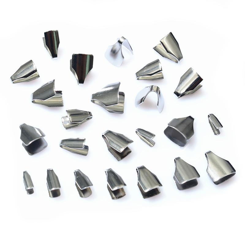 100pcs Stainless Steel 2-7mm Flat Cords Crimp End Beads Caps Clip Tip Fold for DIY Snake Chain Necklace Jewelry Making Findings