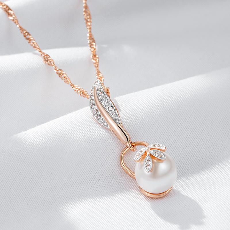 Crystal Flower Pearl Pendant Necklace For Women  Rose Gold  Color Mix Boho Ethnic Wedding  Jewelry Gift