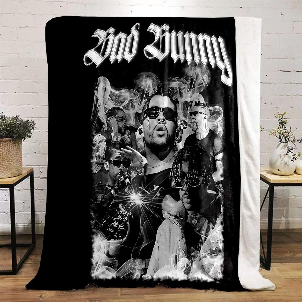 Bad Bunny Collage Design Patterned Flannel Blanket Perfect for the Bedroom Living Room, Sofa, or a Little Nap