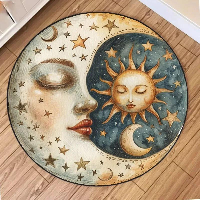 Cute Sun Moon Round Carpet Funny Expression Circle Children Play Mat Living Room Decoration Home Bedroom Sofa Hallway Area Rugs
