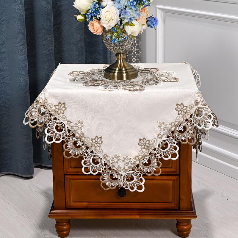 Lace Bedside Tablecloth & Dust Cover – American & Chinese Style for Coffee Tables, Corners, Washers, and Refrigerators.