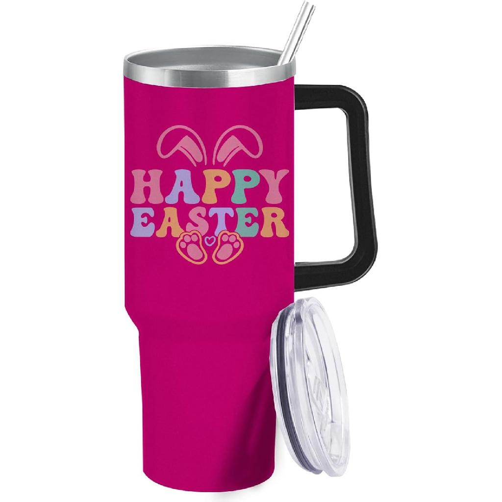 40 Oz Tumbler with Handle Happy Easter Tumbler with Lid and Straw Insulated Tumblers Stainless Steel Tumbler Funny Gift