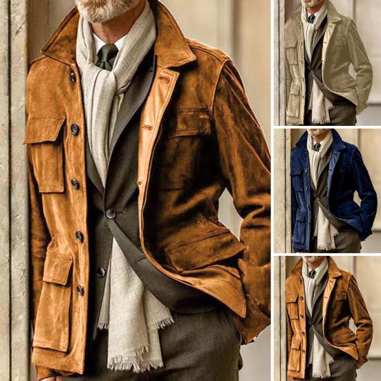 Men's Retro Trench Coat with Multi-pockets Stylish Functional Winter Jacket Cool Solid Color Coat Male Supply