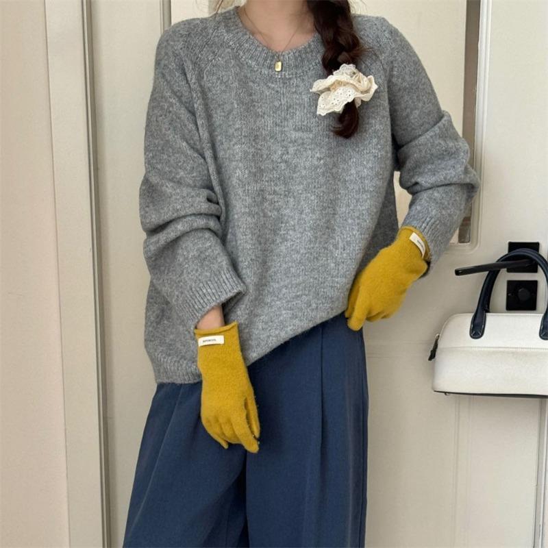 Lazy wind loose soft waxy pullover sweater women wear autumn and winter new high-end round neck knitted top women