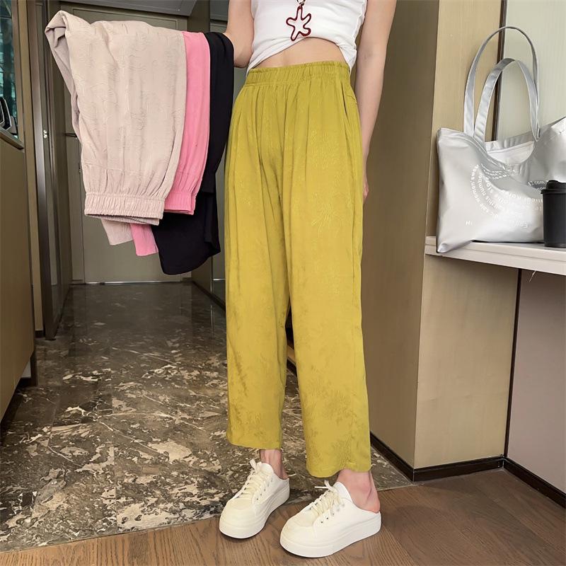

2025 Summer Slimming Jacquard Cotton Silk Nine-Point Casual Pants Large
