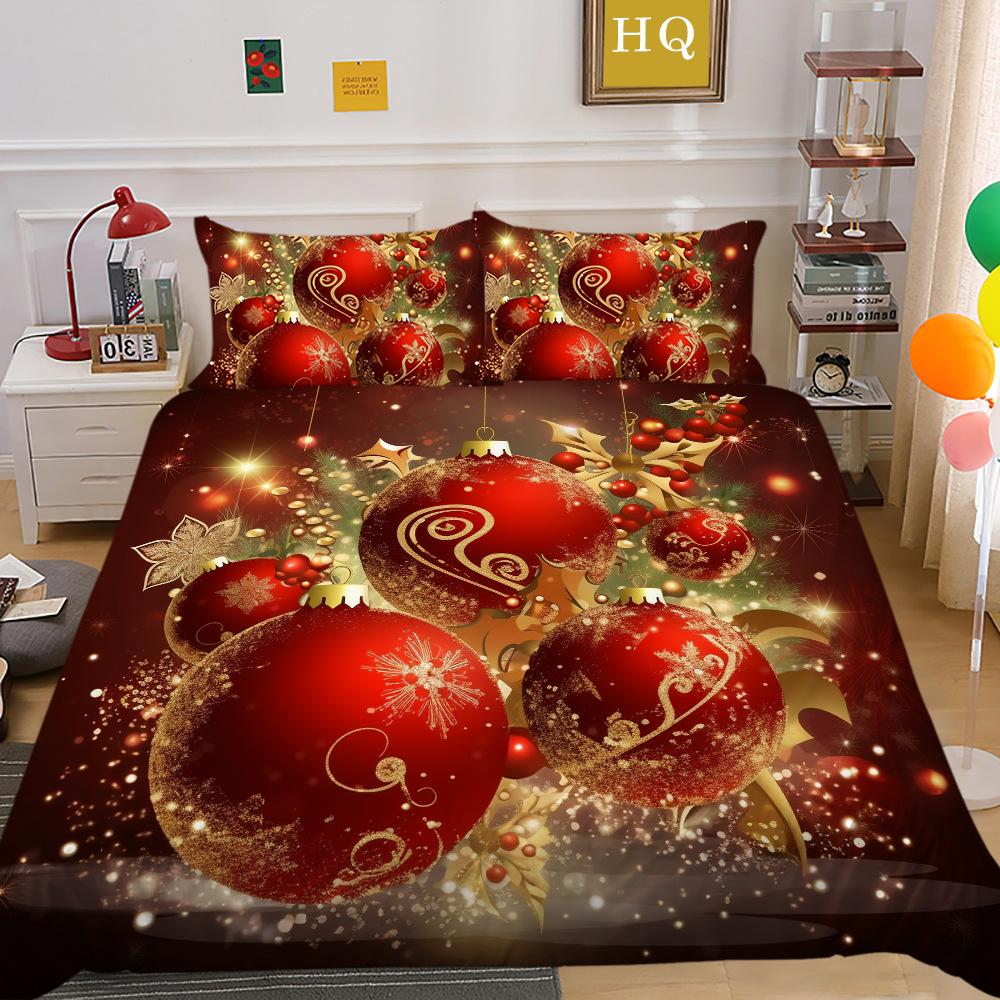 Christmas Digital Printing 3D Printing Polyester Pillowcase Quilt Cover Two Or Three-Piece Set
