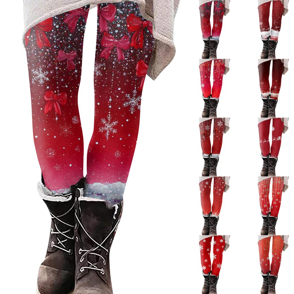 Damen Weihnachten Print Slim Fit Elastische Yoga Freizeit Hose
