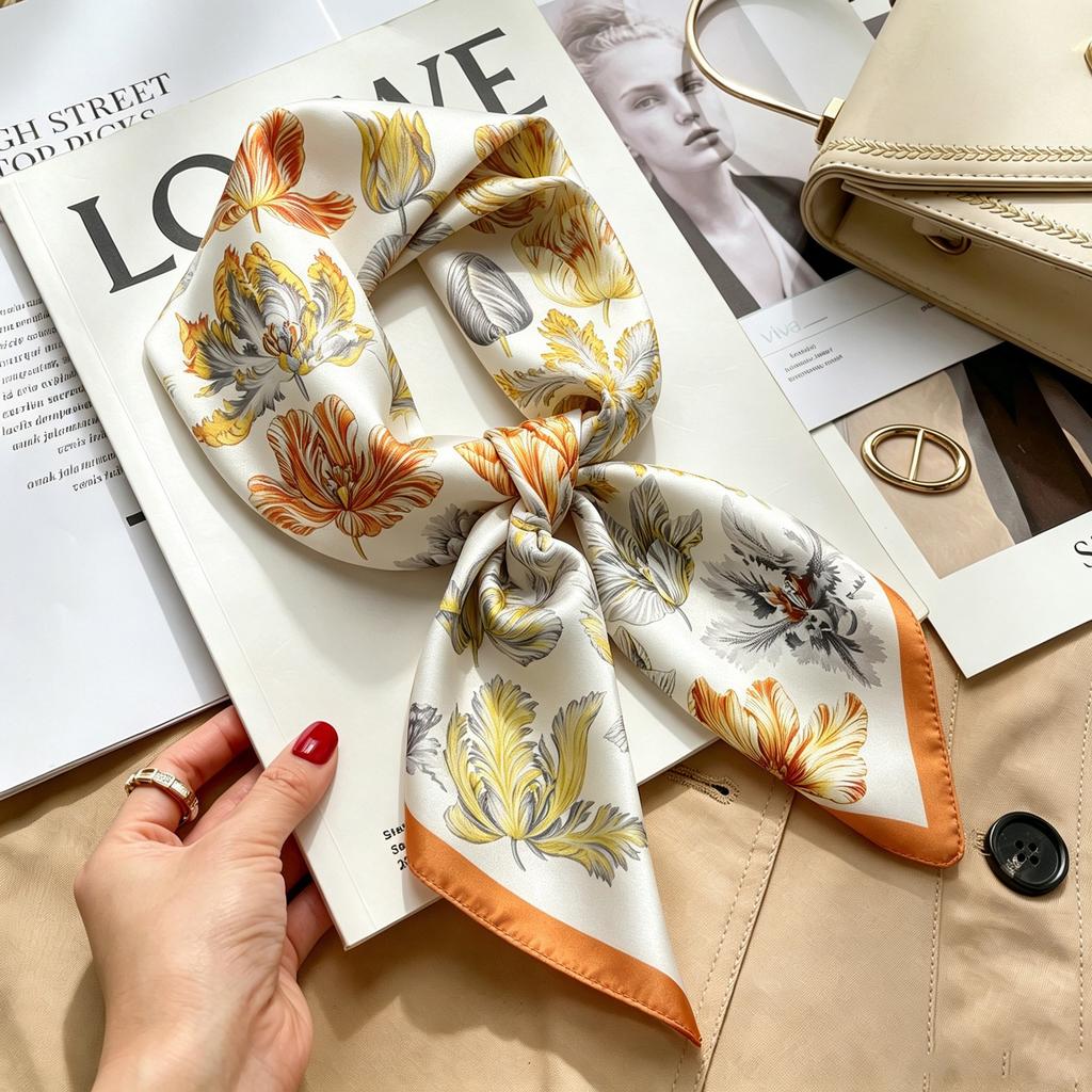 Autumn and winter Maillard cashew square scarf silk scarf women's shirt versatile neck small scarf tied hair decorative scarf