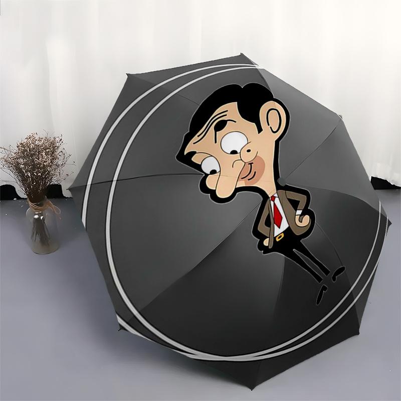 Ombrello da Viaggio a Tema Mr. Bean - 8 Stecche, Apertura e Chiusura Automatica, Design Pieghevole Portatile, Ombrello Compatto ed Elegante Adatto per Esterni