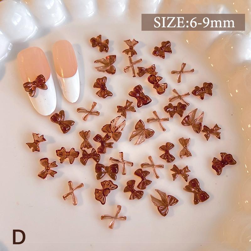 50 Pcs Mix Colorful Cute Bow Ribbon Resin Nail Art Decorations 3D Butterfly Nail Charm Jewelry Diy Accessories Manicure