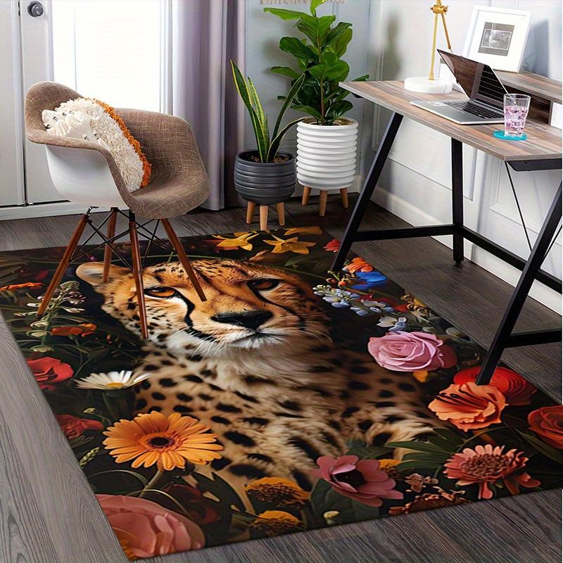 1pc Cheetah,Flowers,Nature Office Carpet Soft Polyester Non slip Machine Washable Indoor Carpet Livi