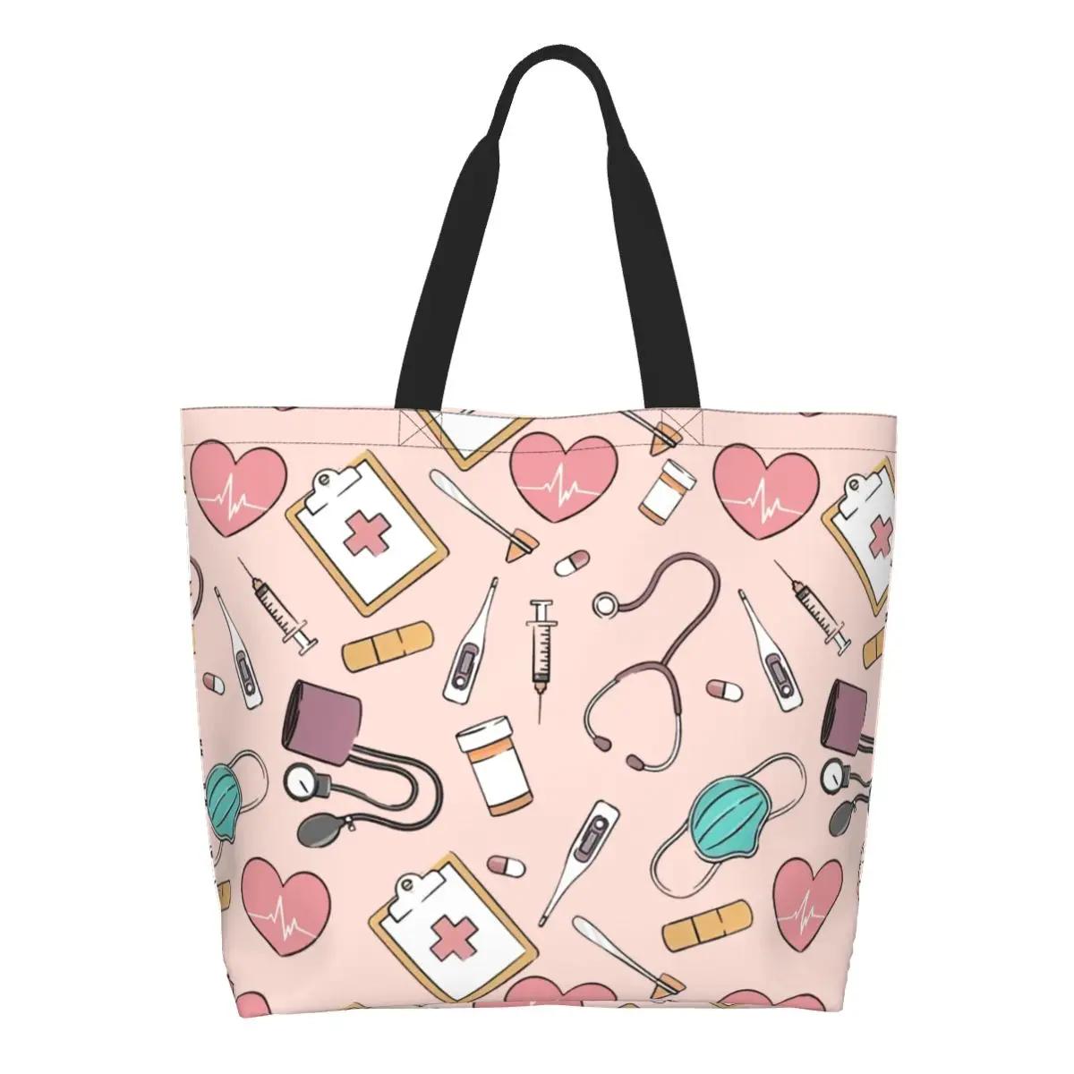 

Custom Reusable Funny Nurse Shopping Bag Women Shoulder Canvas Tote Bag Portable Nursing Grocery Shopper Bags S разноцветный