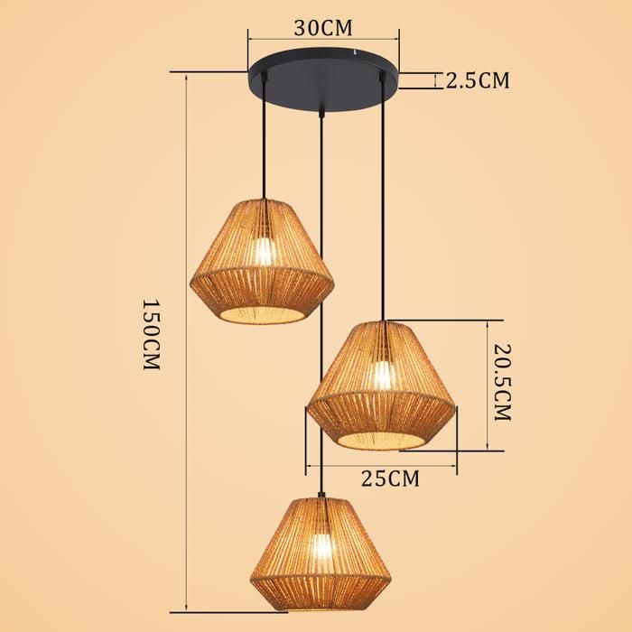 Dining Table Pendant Light - NETTLIFE - Vintage Bohemian - Rattan - E27 Socket - Black