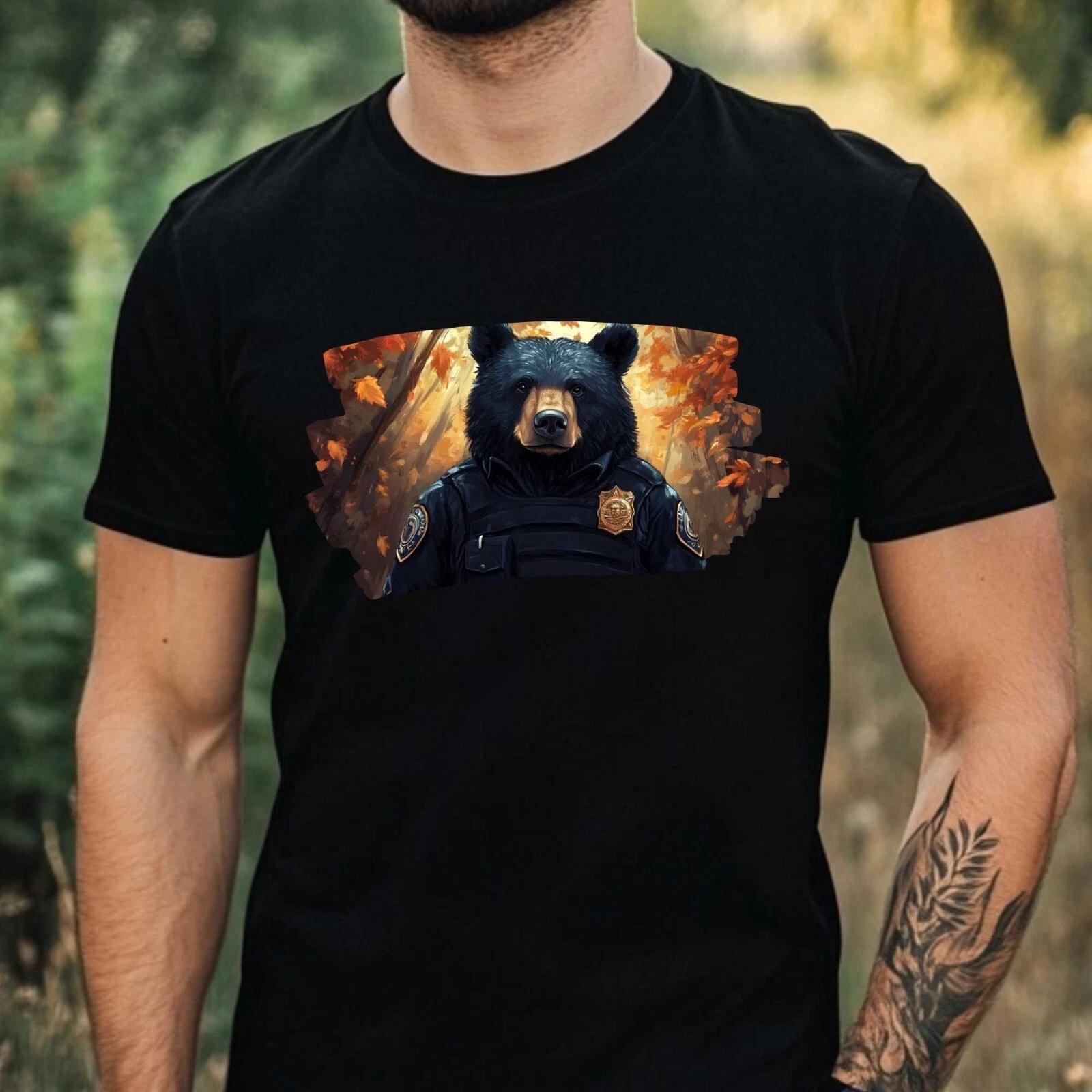 T-Shirt Herren Schwarzbär als Polizist Motiv Baumwolle Größe XS bis 5XL XS