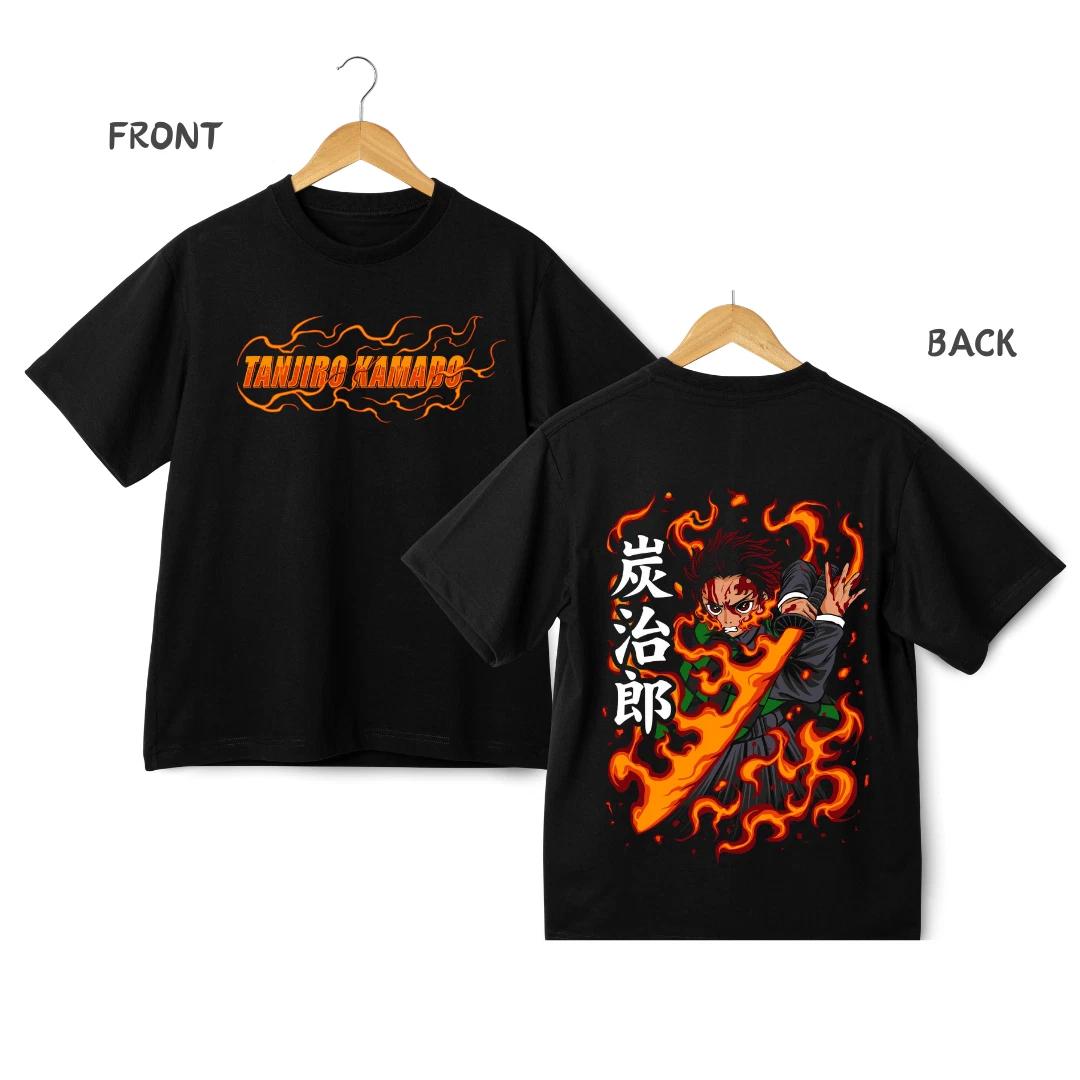 

New 2026 Tanjiro Kamado Flame Graphic TShirt Anime Demon Slayer Streetwear Tee Summer Unisexs and Womens Tshirt Top S