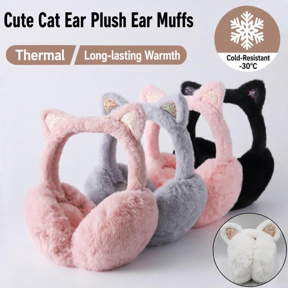 Foldable Faux Fur Ear Warmers Faux Fur Foldable Thermal Earmuffs Cat Ear Earmuffs  Winter Outdoor