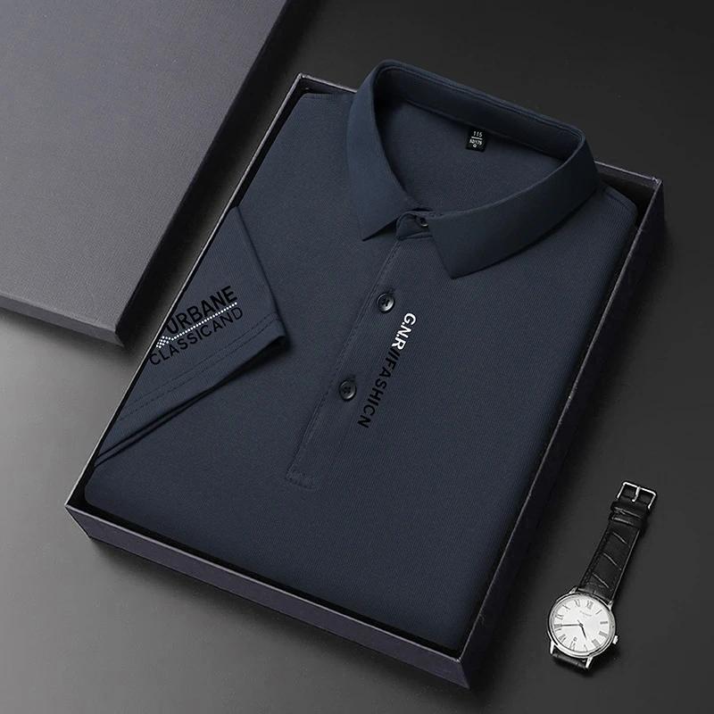 New Men's Business Casual Short Sleeved Shirt with Badge Solid Color Polo Shirt Fashionable Breathable Comfortable Versatile Top