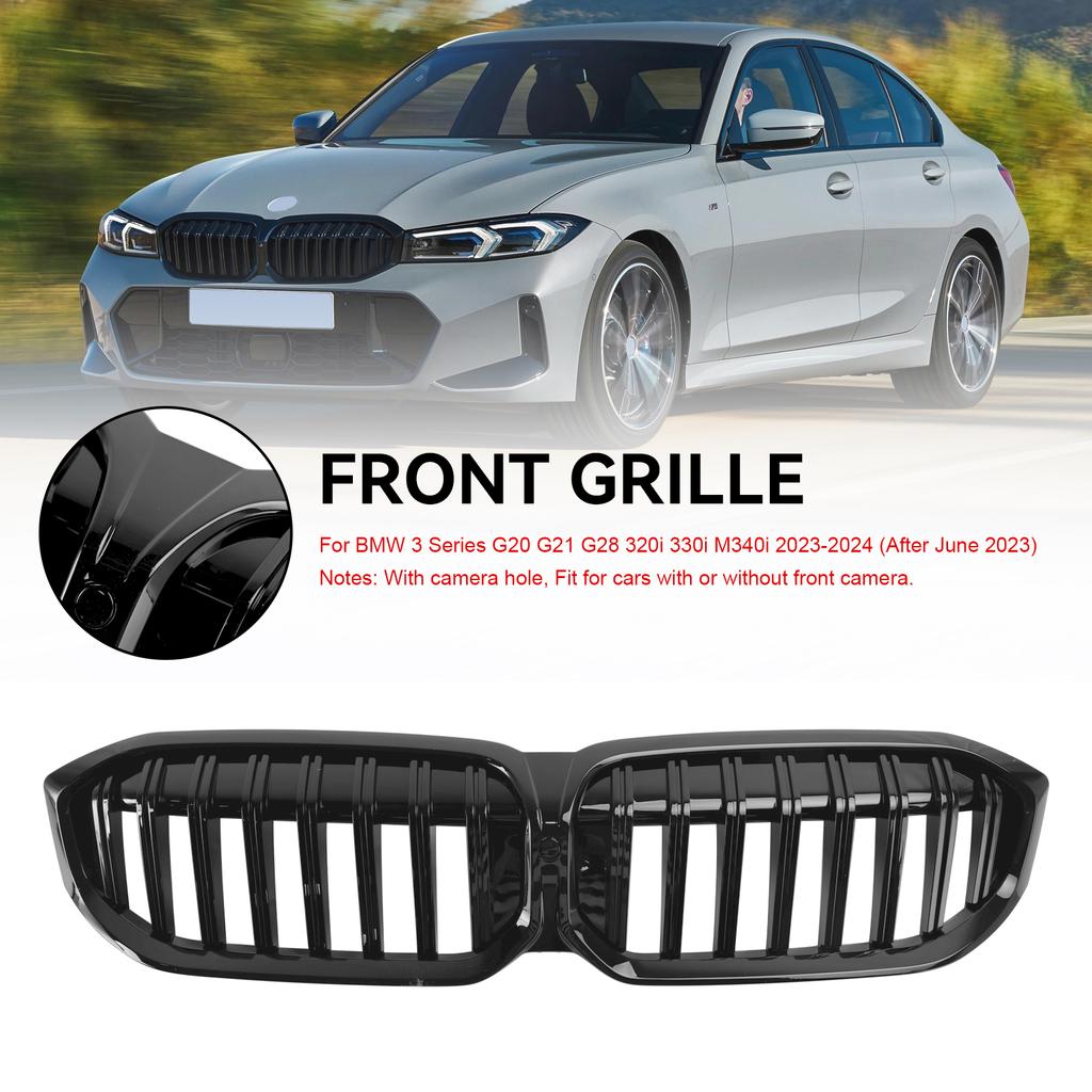Gloss Black Front Kidney Grille Grill Fit BMW G20 320i 330i M340i 2023-2024