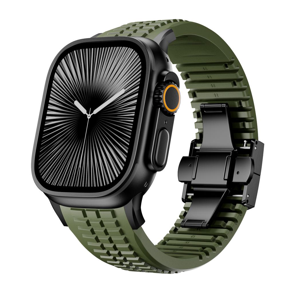 Sports Silicone Band for Apple Watch Ultra 3/2 49mm 46mm 45mm 44mm Luxury Metal Bracelet for iWatch Series 11 10 9 8 7 Se Strap