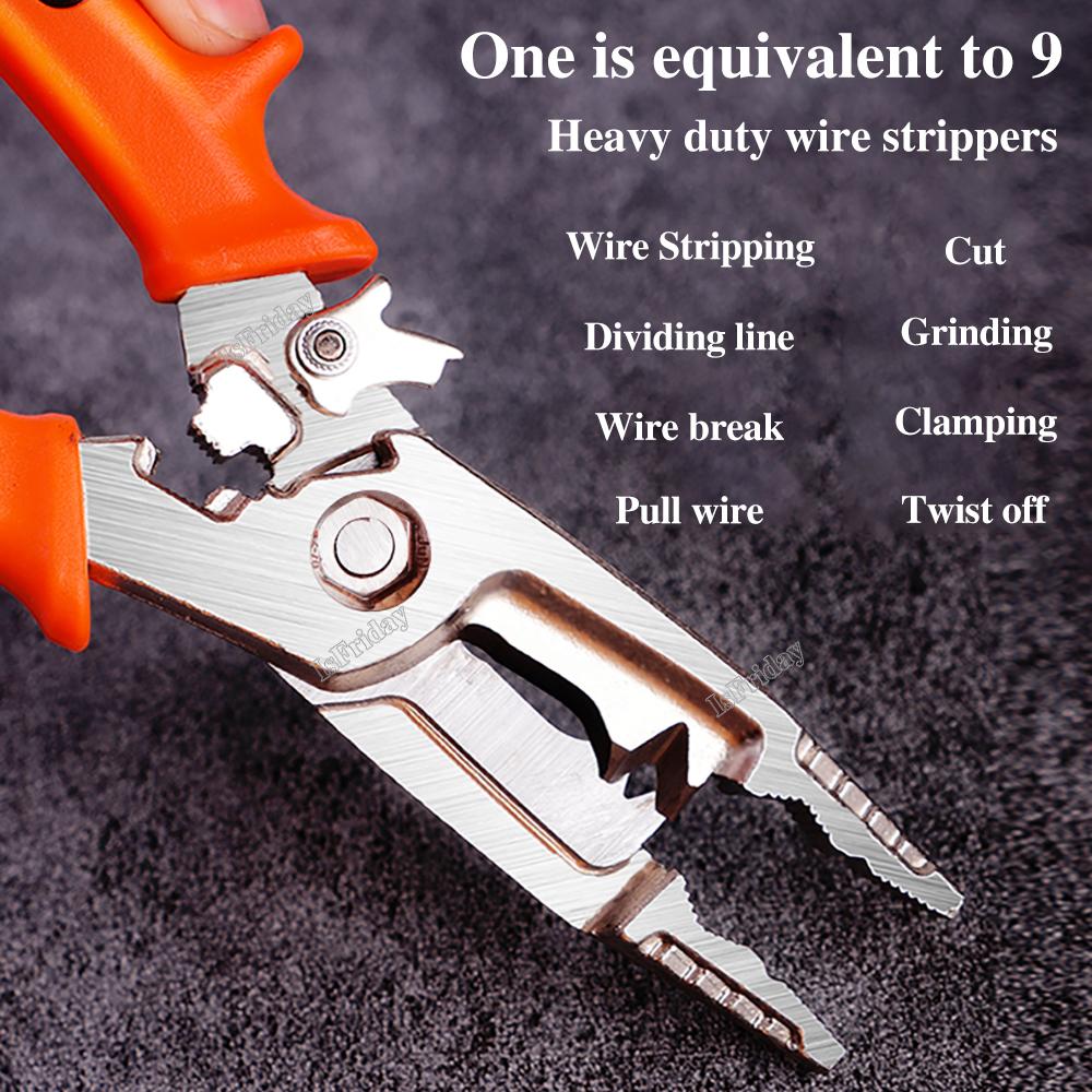 Narzędzie ręczne 10 w 1 Wielofunkcyjny ściągacz izolacji Wytrzymałe uniwersalne szczypce Ściągacz izolacji Obcinak do kabli Narzędzie ręczne do zaciskania końcówek