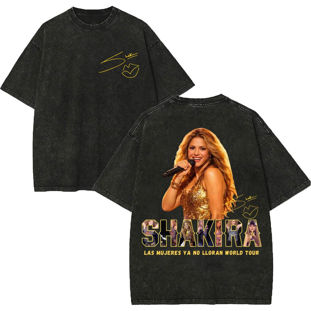 Vintage Washed Singer Shakira Merch T Shirt Las Mujeres Ya No Lloran World Tour 2026 Tshirt Unisex Women Fashion Hip Hop Tshirts