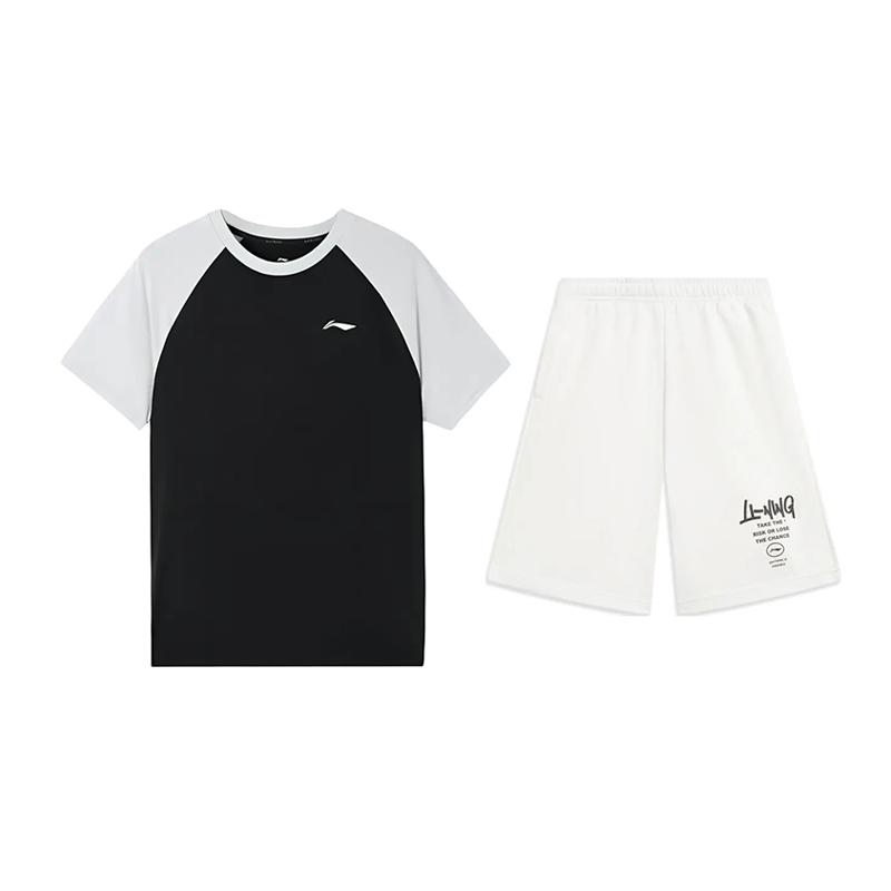 

Li-Ning Американский ретро-стиль, дизайн в стиле колор-блок, личность, тренд, пуловер с круглым вырезом, футболка с коротким рукавом, повседневный спортивный комплект ATSU783-1+AKST593-7 XXL