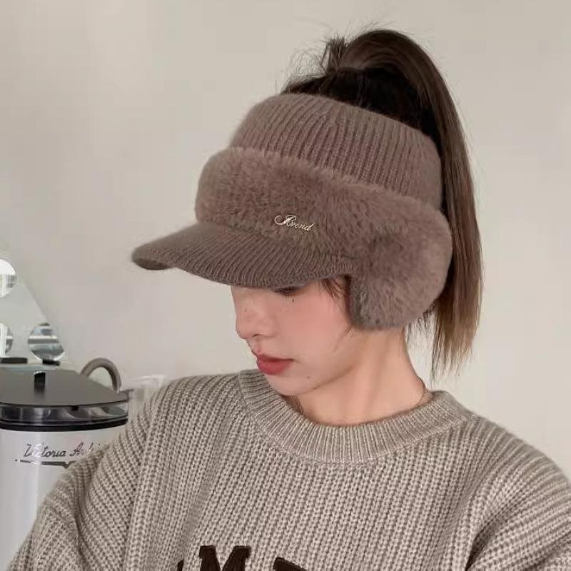 Winter Warm Ear Protection Knitted Cap Women's Foreign Style Fashion Korean Version Versatile Spring and Autumn Empty Top Baseball Cap Tide